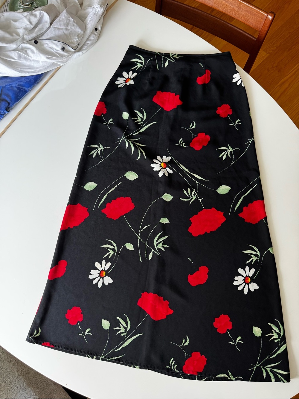 Bettie Page Black Midi Skirt with Red and White Floral Print